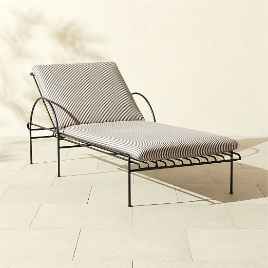 Costa Black Metal Outdoor Sun Lounger with Black and White Striped Sunbrella® Cushions