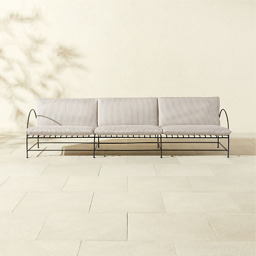 Costa Black Metal Outdoor Sofa with Black and White Striped Sunbrella® Cushions