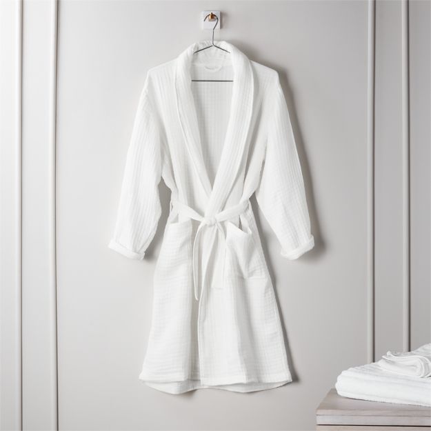 Cotton Gauze Lightweight White Bath Robe + Reviews CB2