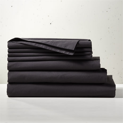 Organic Cotton Percale 400-Thread-Count Black Bedding Set