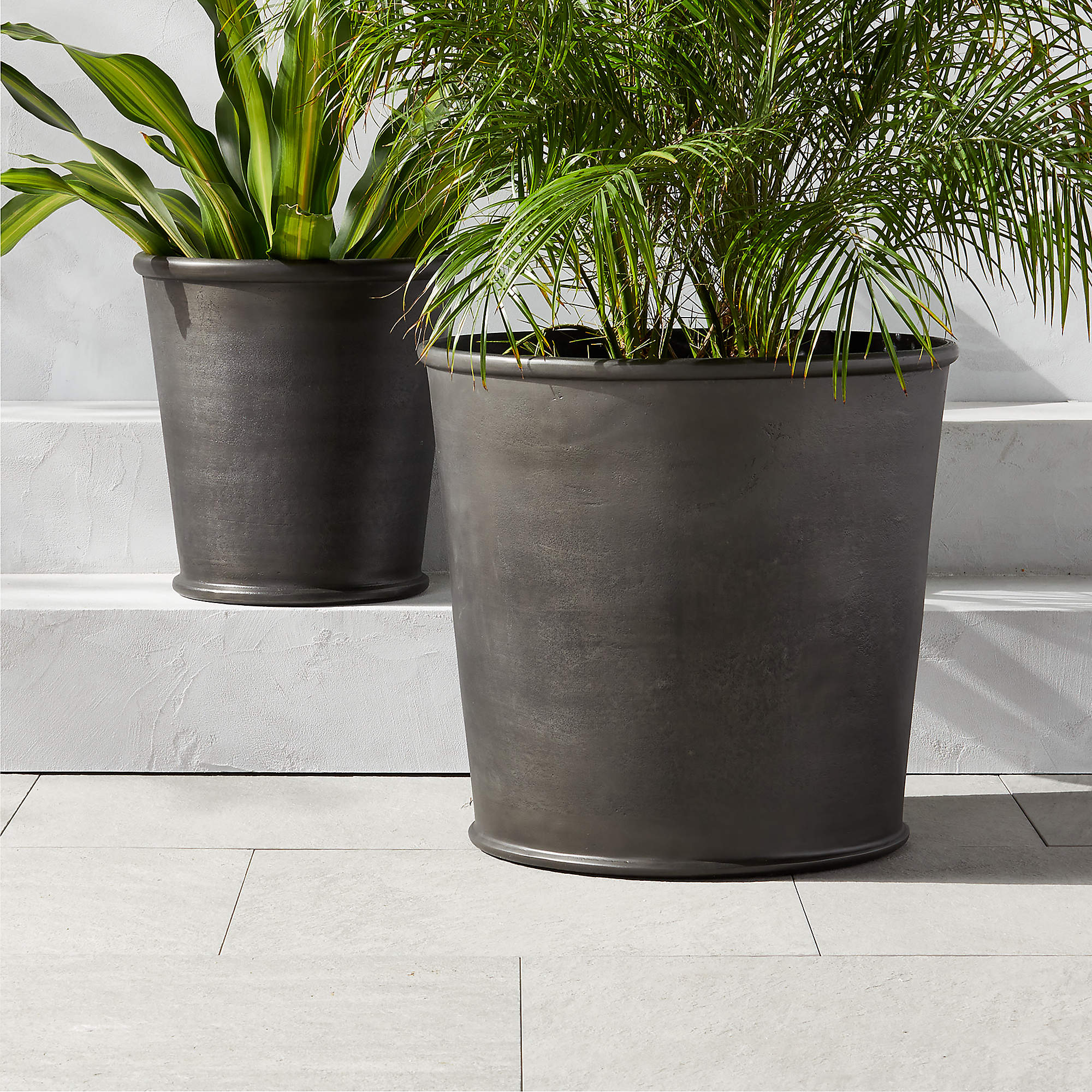 Coulee Round Lead Grey Metal Outdoor Planters by Ross Cassidy CB2