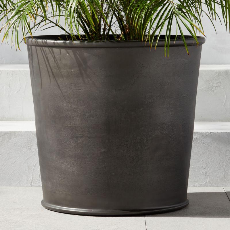 Coulee Modern Round Grey Metal Outdoor Planter Large + Reviews CB2 Canada