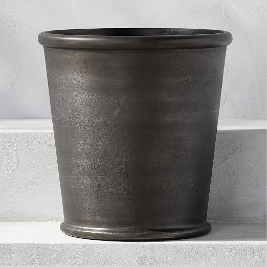 Coulee Round Lead Grey Metal Outdoor Planter Small