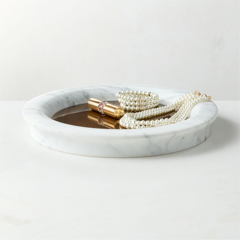 View Cove Round White Marble and Bronze Tray details