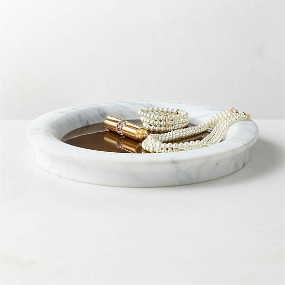 Cove Round White Marble and Bronze Tray