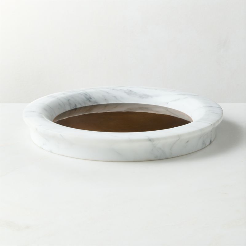 Cove Round White Marble and Bronze Tray - image 2 of 3