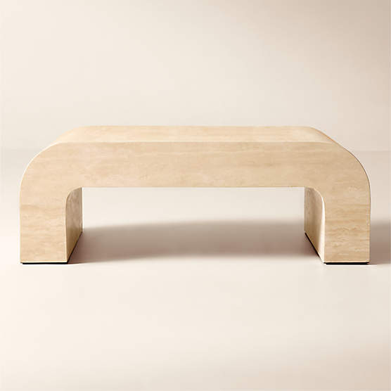 Crescent 46" Square Travertine Coffee Table