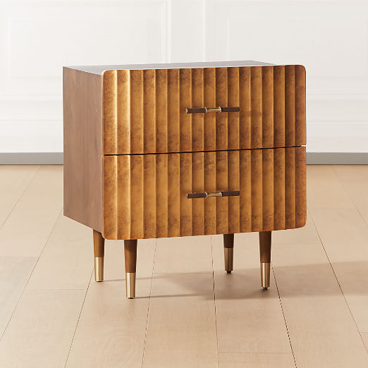 Crimped 2-Drawer Gold Leaf Nightstand