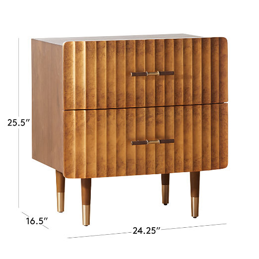 Crimped 2-Drawer Gold Leaf Nightstand