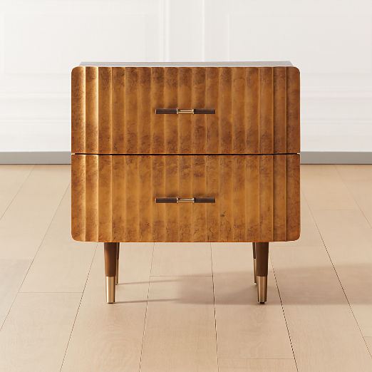 Crimped 2-Drawer Gold Leaf Nightstand