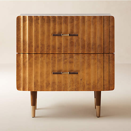 Crimped 2-Drawer Gold Leaf Nightstand