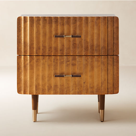 Crimped 2-Drawer Gold Leaf Nightstand