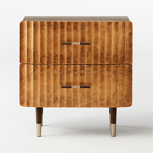 Crimped 2-Drawer Gold Leaf Nightstand