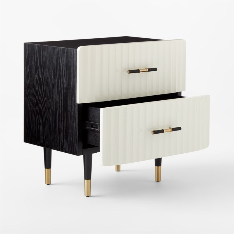 Crimped 2-Drawer Black and White Oak Wood Nightstand - image 7 of 12