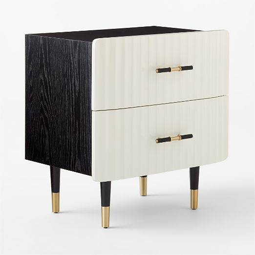 Crimped 2-Drawer Black and White Oak Wood Nightstand