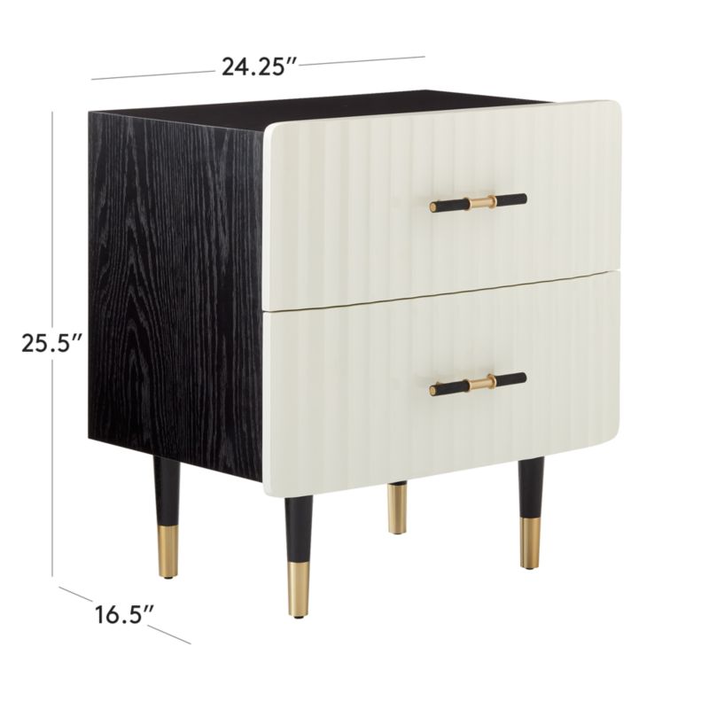 View Crimped 2-Drawer Black and White Oak Wood Nightstand - image 3 of 12