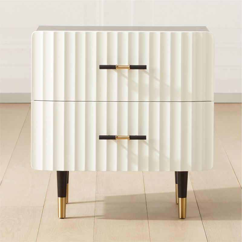 Crimped 2-Drawer Black and White Oak Wood Nightstand - image 0 of 12