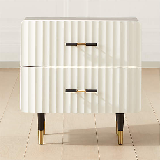 Crimped 2-Drawer Black and White Oak Wood Nightstand