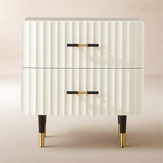 Crimped 2-Drawer Black and White Oak Wood Nightstand