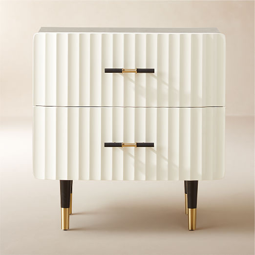 Crimped 2-Drawer Black and White Oak Wood Nightstand
