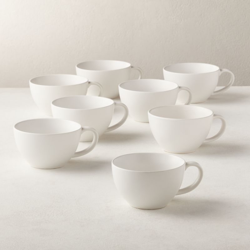 Crisp Modern Matte White Coffee Mug Set of 8 + Reviews | CB2