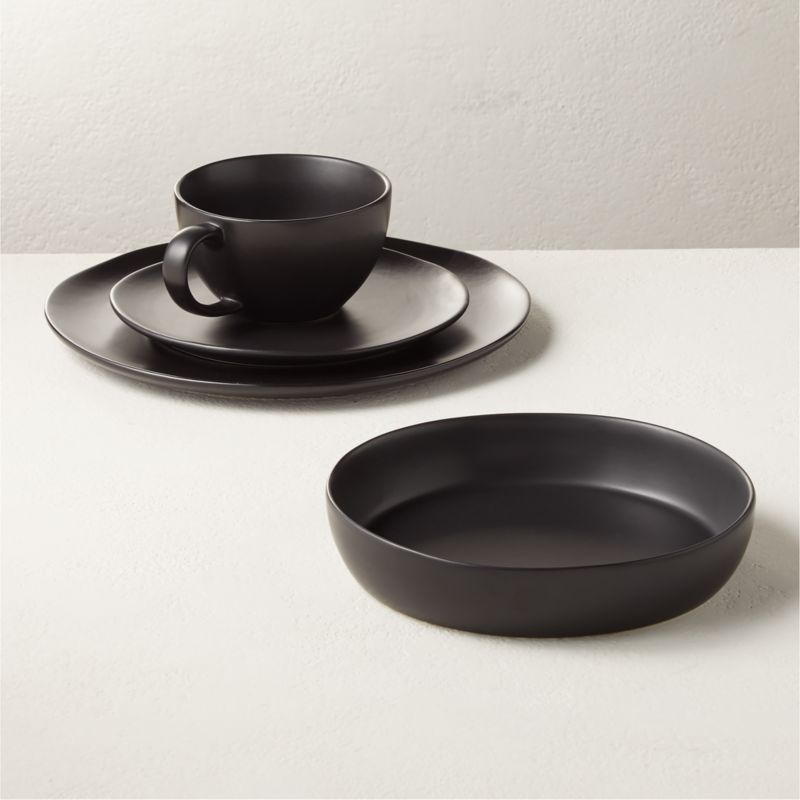 View Crisp Matte 4-Piece Black Dinnerware Set with Pasta Bowl details