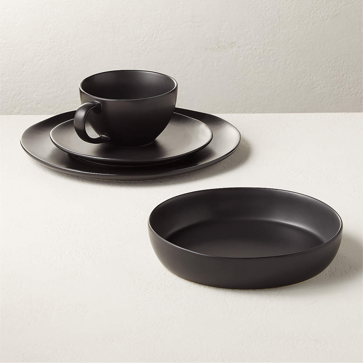 Crisp Matte Modern 4Piece Black Dinnerware Set with Pasta Bowl