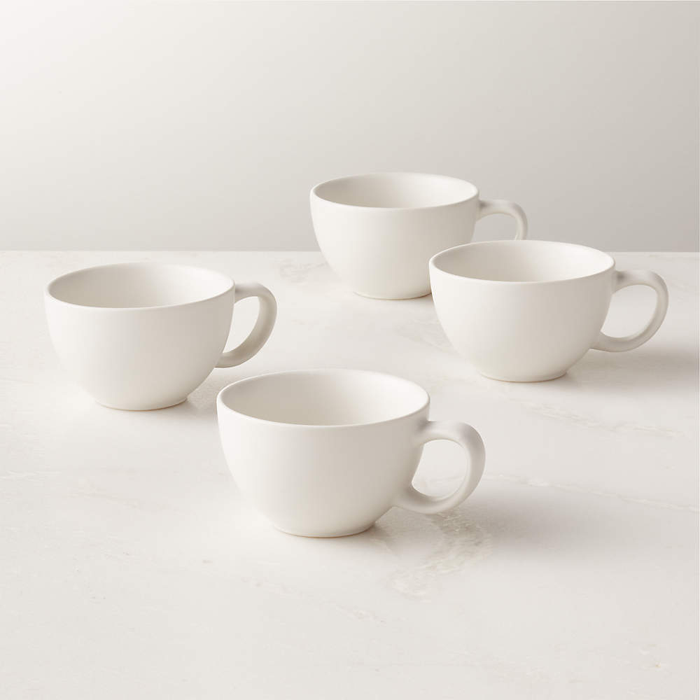 Set of 4 White Ceramic Espresso Cups With Tree Decals, Pottery Modern Espresso  Cups Set, Handmade Tea Cups With Handle 