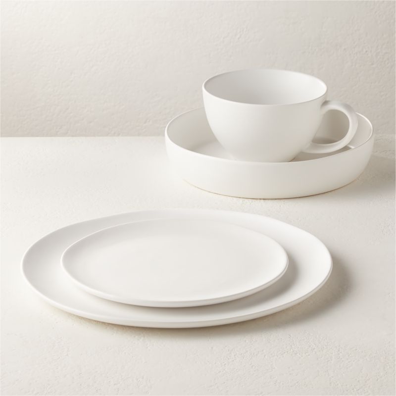 View Crisp Matte 4-Piece White Dinnerware Set with Pasta Bowl details