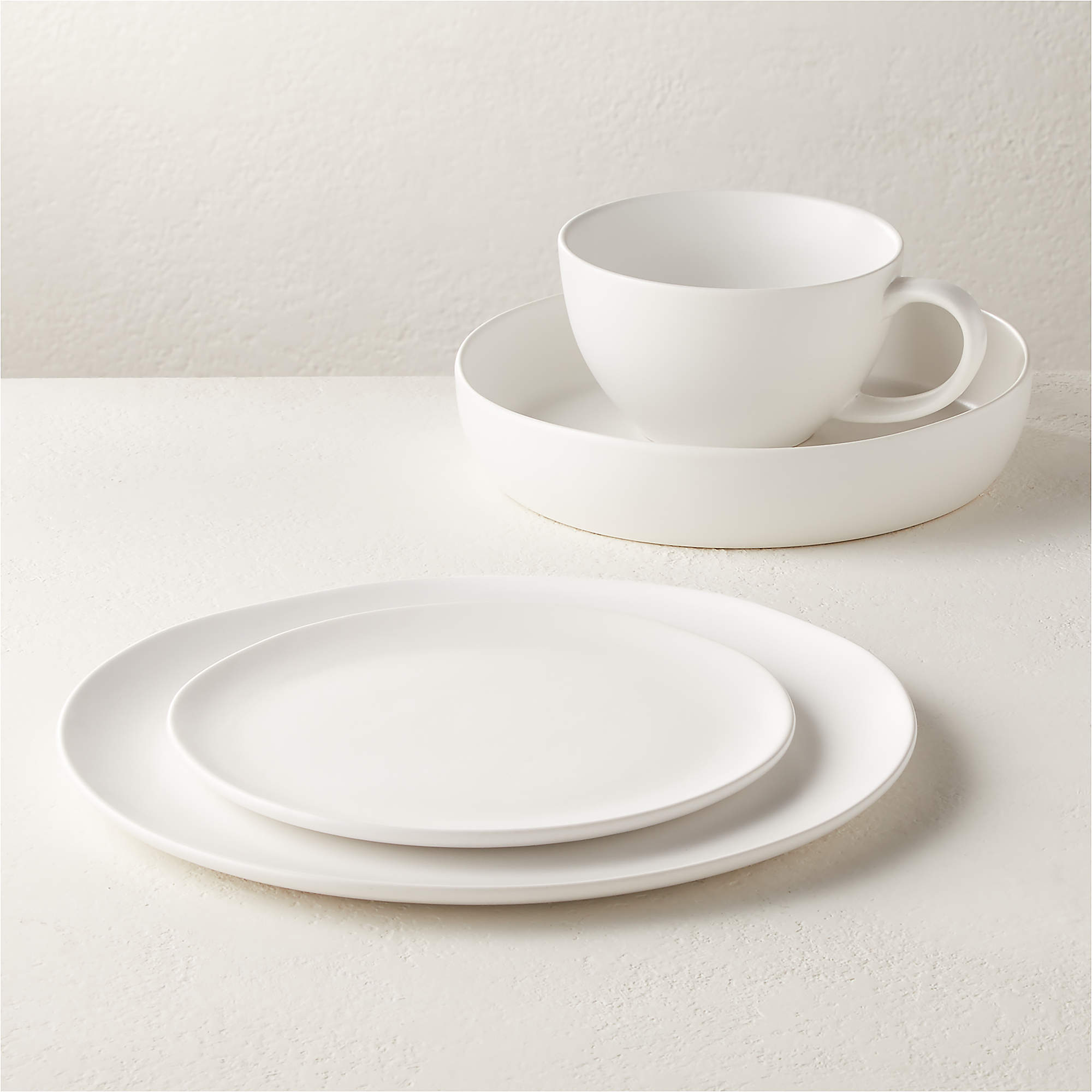 Crisp Matte 4-Piece White Dinnerware Set with Pasta Bowl