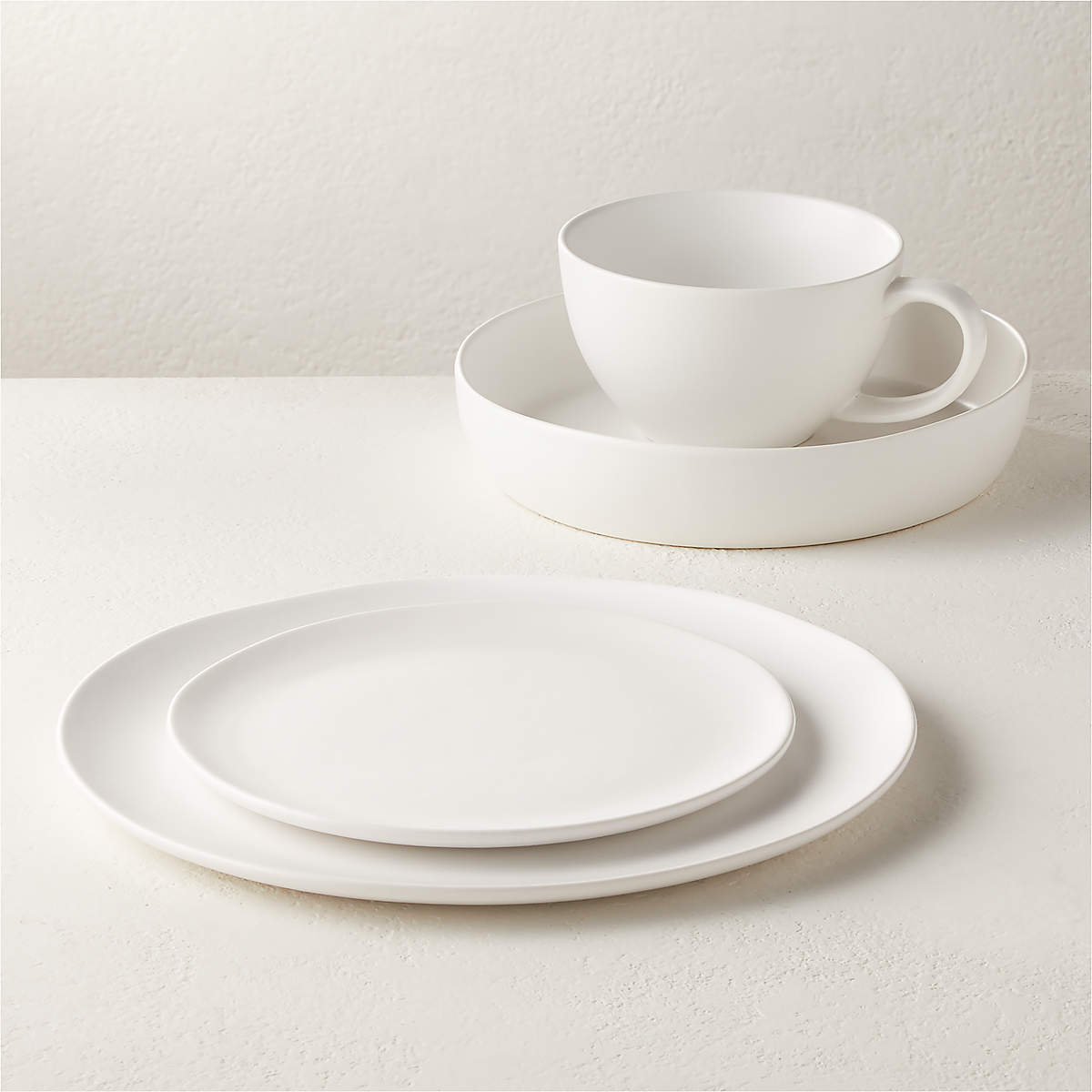 Crisp Matte Modern 4Piece White Dinnerware Set with Pasta Bowl