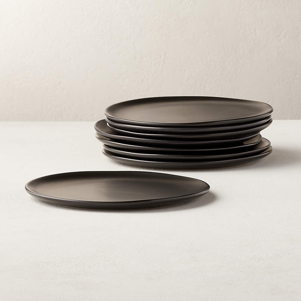 Crisp Matte Black Salad Plates Set of 8