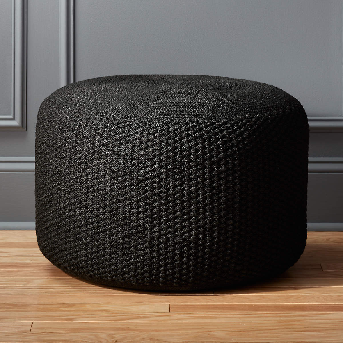 Criss Knit Black Pouf + Reviews CB2