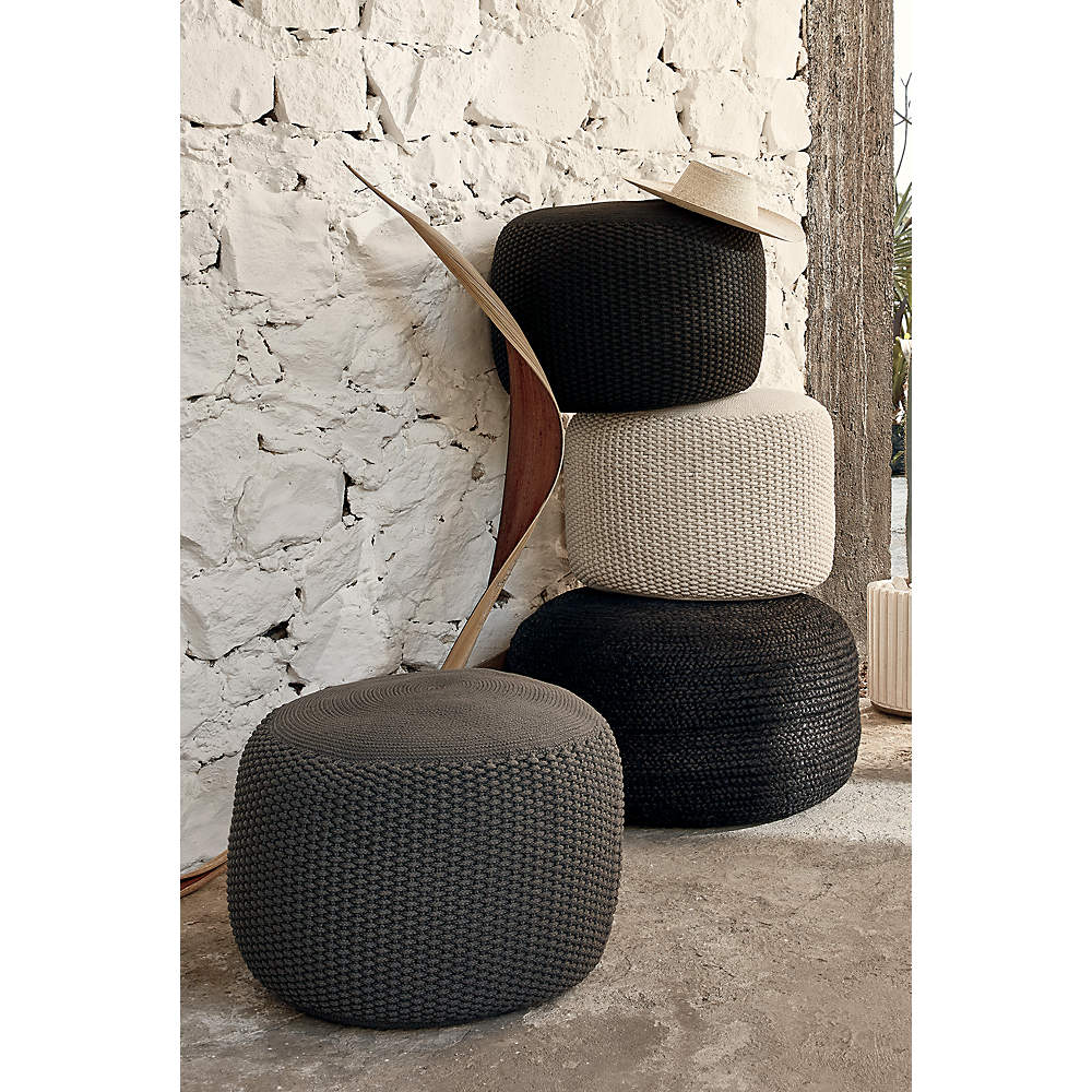 Large Black Braided Jute Pouf