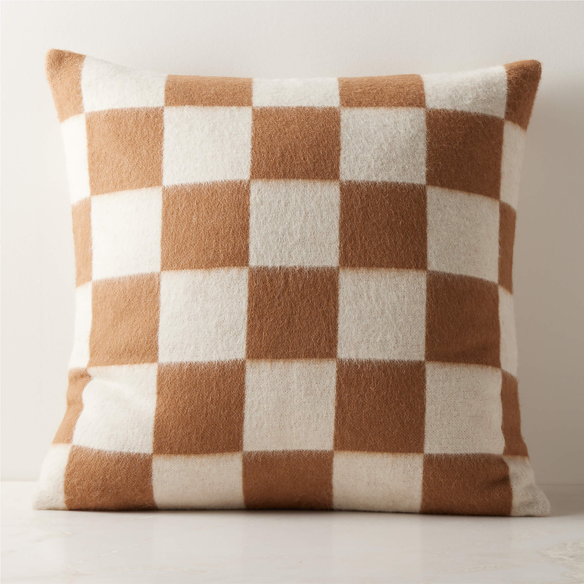 Crosby Tobacco Brown and Ivory Alpaca Throw Pillow with FeatherDown Insert 23" CB2