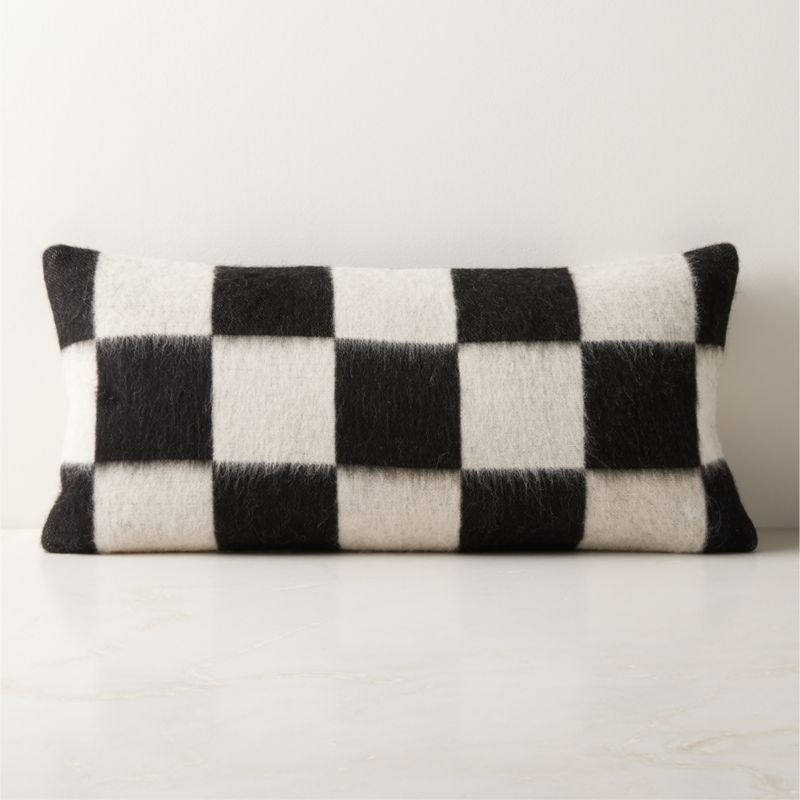 View Crosby Black and Ivory Alpaca Lumbar Pillow with Down-Alternative Insert 23"x11" details