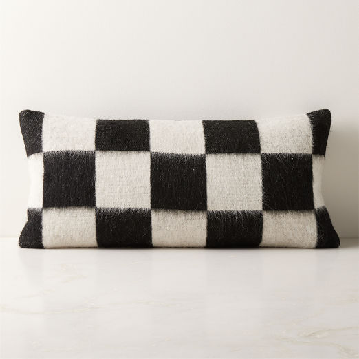 Crosby Black and Ivory Alpaca Lumbar Pillow with Down-Alternative Insert 23"x11"