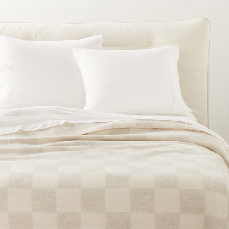 View Crosby Ivory Check Alpaca Wool Full/Queen Bed Blanket by Blacksaw details