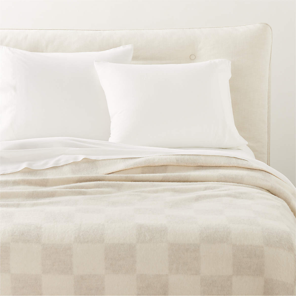 Crosby Ivory Check Alpaca Wool Full Queen Blanket | CB2