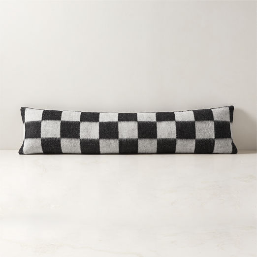 Crosby Black and Ivory Alpaca Lumbar Pillow with Feather-Down Insert 48"x12"