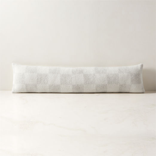 Crosby Ivory Check Alpaca Lumbar Pillow with Feather-Down Insert 48"x12" by Blacksaw