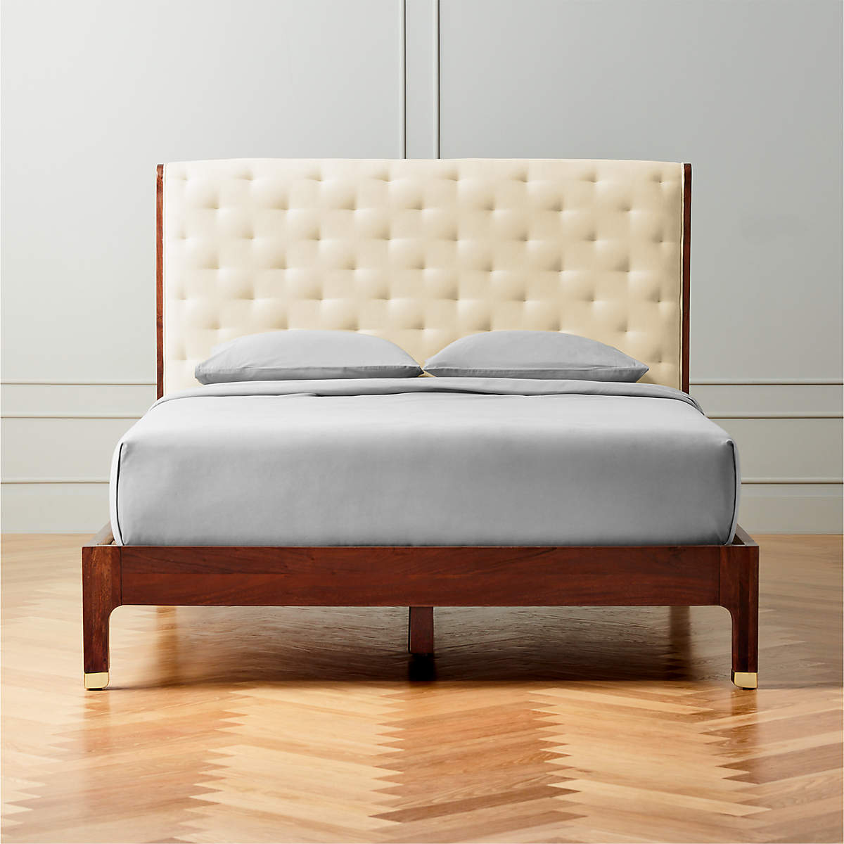 Crosby Tufted White Velvet and Wood Queen Bed + Reviews CB2