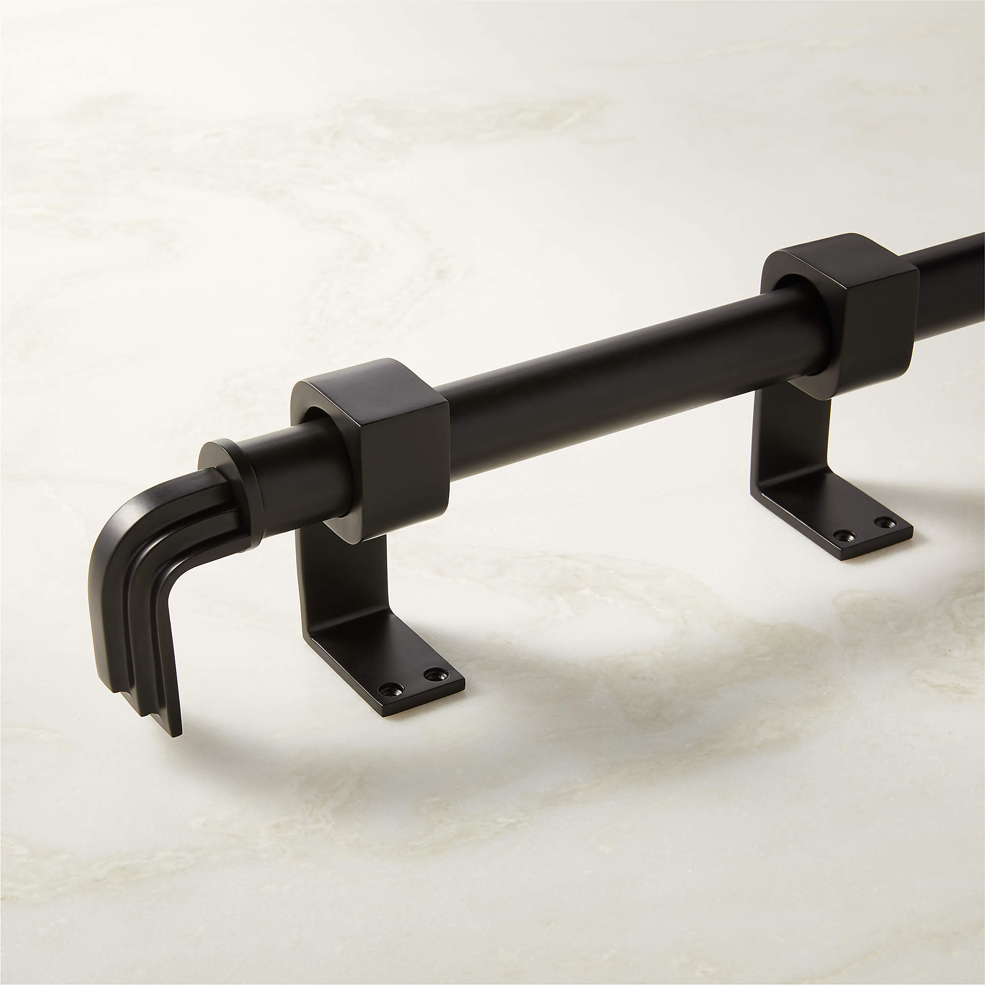 Carraway Single Matte Black Curtain Rod with Matte Black Finials CB2