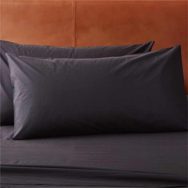 Viewing product image Organic Cotton Percale 400 Thread Count Black King Pillow Shams Set of 2 - image 1 of 4