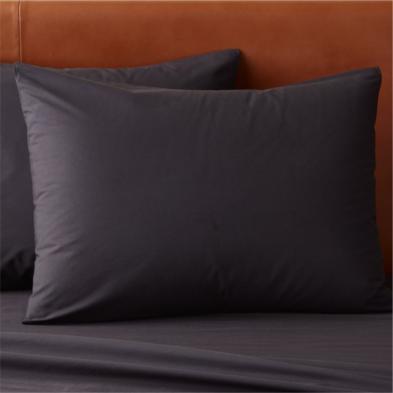 View Organic Cotton Percale 400 Thread Count Black Standard Pillow Shams Set of 2 details
