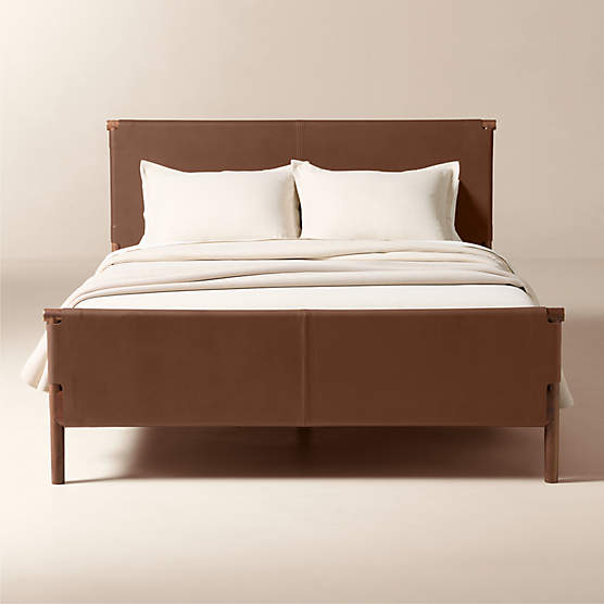 Curator Brown Leather Upholstered Queen Bed