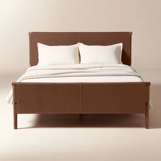 Curator Brown Leather Upholstered Queen Bed