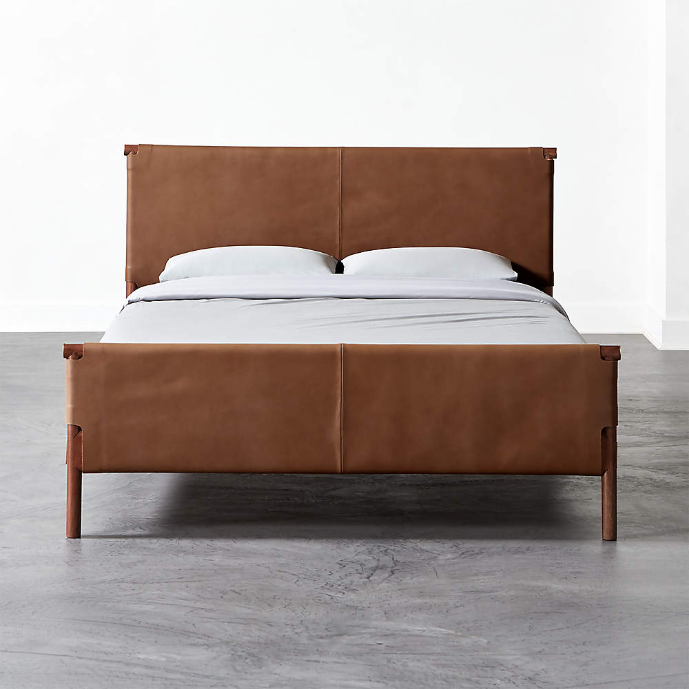 Curator Leather Bed Cb2, Brown Leather Headboards King