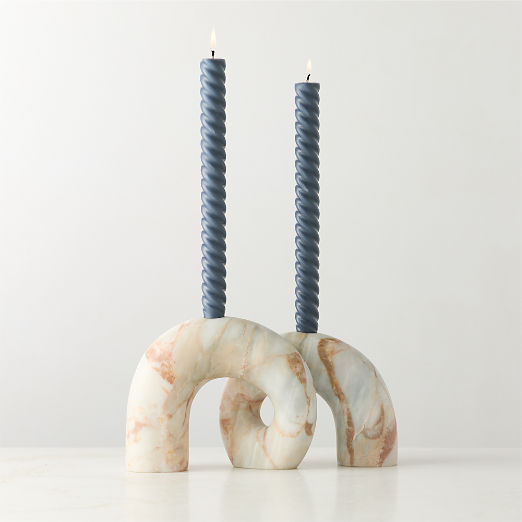 Curva White Marble Double Taper Candle Holder