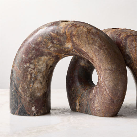 Curva Marroon Marble Double Taper Candle Holder